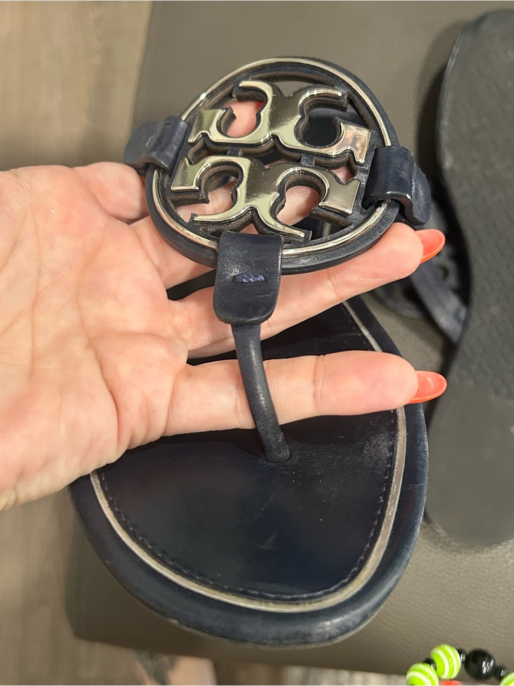 Tory Burch Navy Leather Miller Sandals - Picture 5 of 10